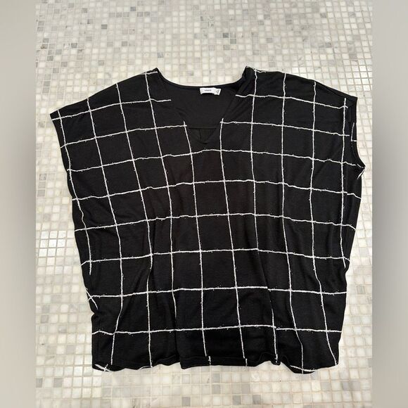 Vince Black and White Windowpane Relaxed Short Sleeve Shirt - Picture 2 of 10